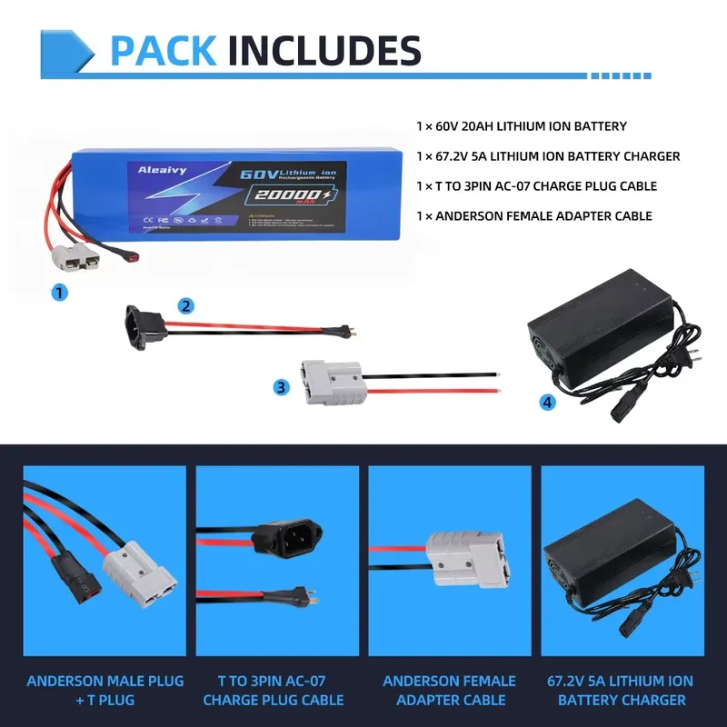 بطارية ليثيوم Aleaivy 60V 20AH - مراجعة 60V 30Ah 21700 Battery Pack وسعره