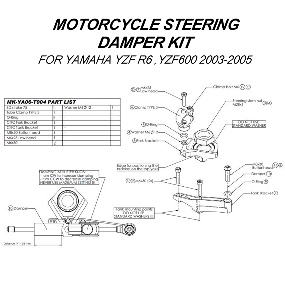 لياماها YZF600 R6 2003-2005 در - مراجعة Steering Damper Stabilizer Kit Cnc وسعره